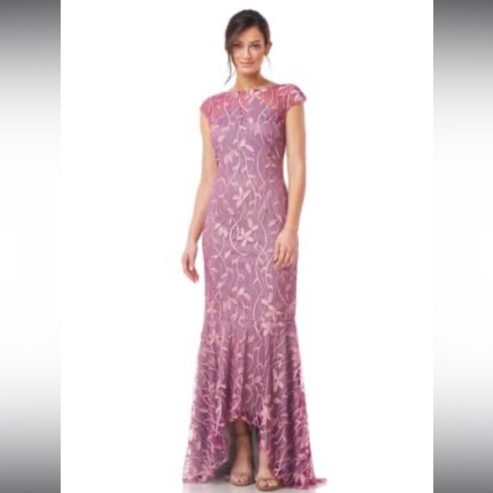 JS COLLECTIONS Pale Mauve April Hi-lo Floral Embroidered Gown